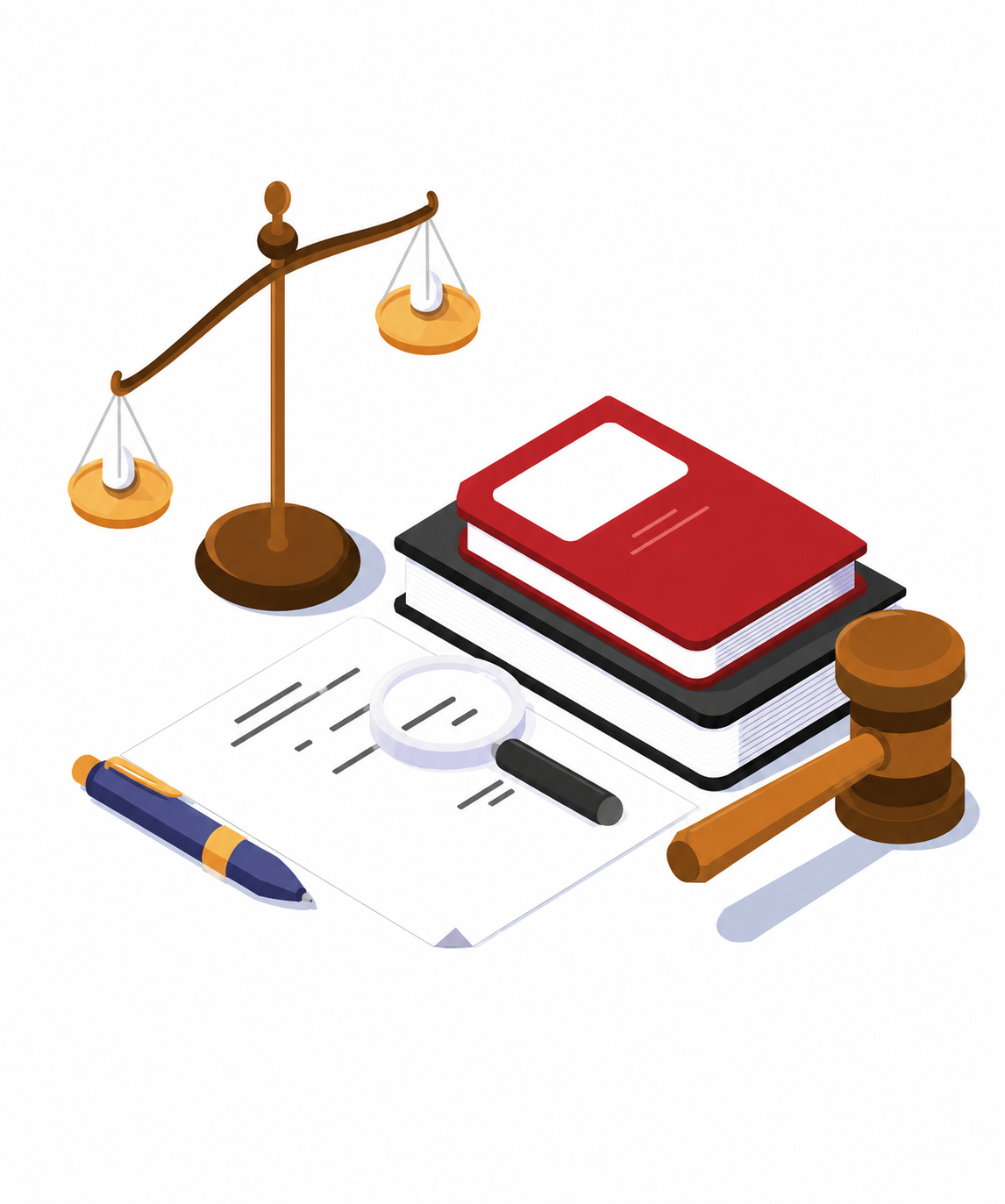 Legal desk scene with scales of justice, law books, and a pen, symbolising community legal resources.